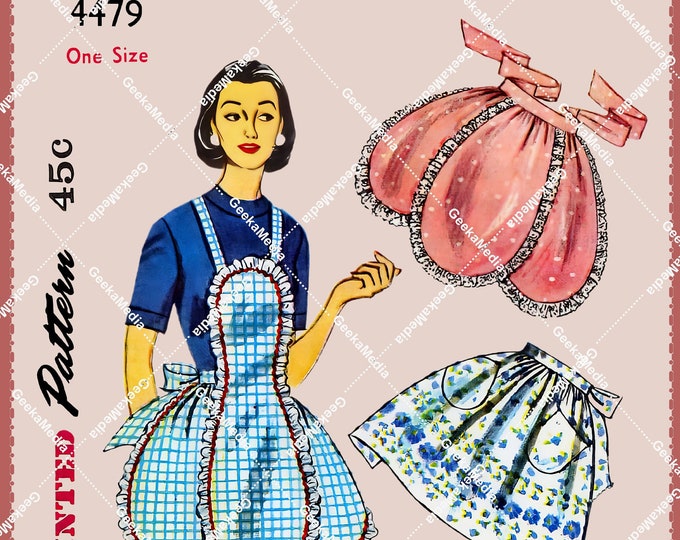 4 Vintage Hostess Aprons Sewing Patterns by Simplicity 4479 (One-Yard of Fabric, Easy to Sew) Fully Restored,  PDF