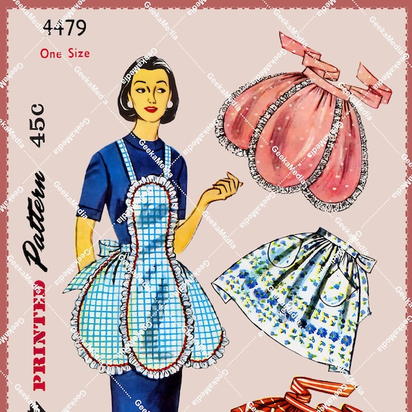 4 Vintage Hostess Aprons Sewing Patterns by Simplicity 4479 (One-Yard of Fabric, Easy to Sew) Fully Restored,  PDF