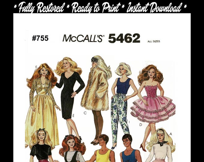 Barbie and Ken PDF Sewing Patterns Fits Fashion Size Teen Dolls 11 inches tall (Tammy, Sindy, Francie, Babette, Wendy, Babs, Cher) 755