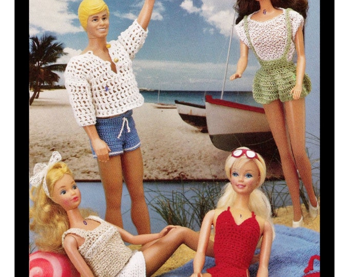 Crochet Patterns For Barbie and Ken & other Fashion Teen Dolls "Beachwear Wardrobe" in PDF