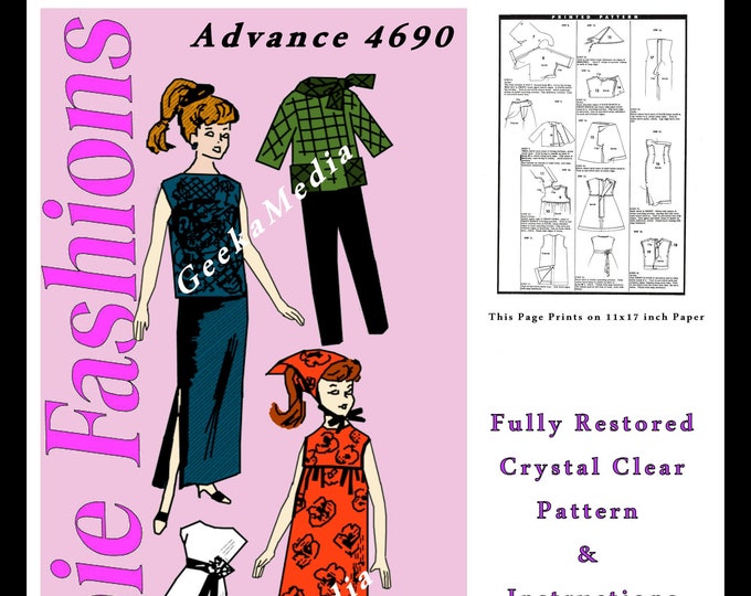 Barbie PDF Sewing Patterns Fits Fashion Size Teen Dolls 11 inches tall (Tammy, Sindy, Francie, Babette, Wendy, Babs, Cher) 4690