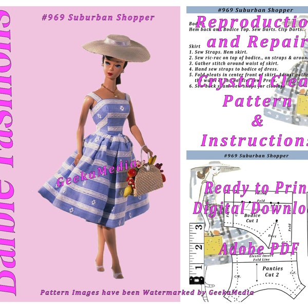 Barbie Suburban Shopper #969 Reproduction and Repair PDF Sewing Pattern Fits Fashion Size Teen Dolls (Tammy, Sindy, Cher) 969