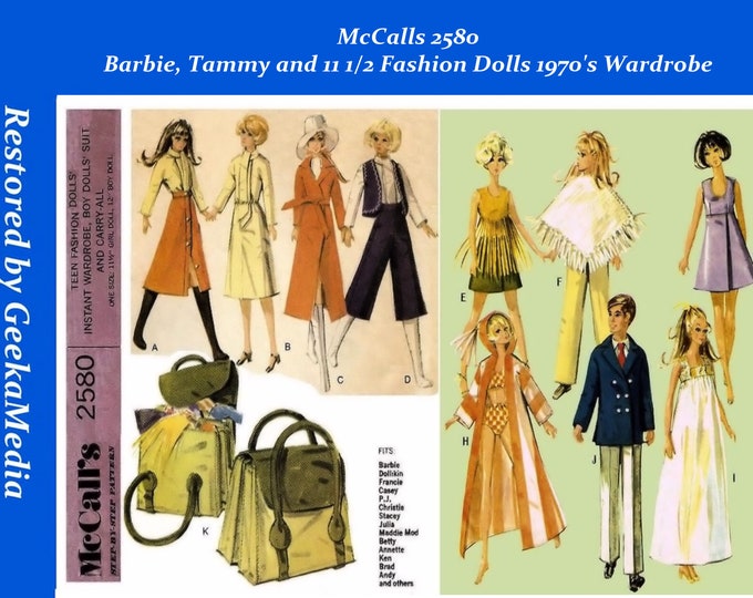 Barbie and Ken PDF Sewing Patterns Fits Fashion Size Teen Dolls 11 inches tall (Tammy, Sindy, Francie, Babette, Wendy, Babs, Cher) 2580