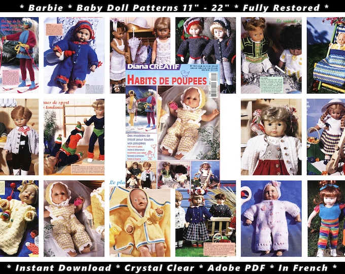 Barbie and other 11 inch to 22 inch Doll Clothes Patterns in PDF