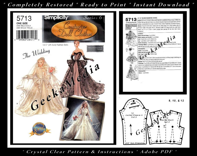 Gene PDF Sewing Patterns Fits Fashion Size Teen Dolls 15 inches tall 5713