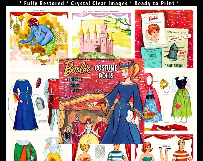 Barbie Costume Paper Dolls Print and Play Paper Doll Book  from 1960, Toy Dolls Playset in HD PDF