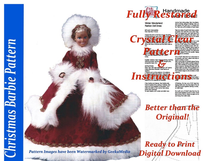 Christmas Caroling Barbie Sewing Patterns & For Fashion Size Teen Dolls 11' tall (Tammy, Sindy, Babette, Wendy, Babs, Cher) PDF