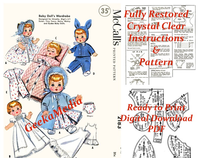 Chubby Baby Doll Wardrobe Sewing Pattern for 8" 9" Dolls in HD PDF Teenie Weenie Tiny Tears Betsy Wetsy and ReBorne