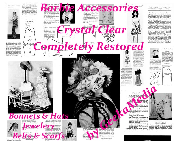 Barbie PDF Accessories Sewing Patterns Fits Fashion Size Teen Dolls 11 inches tall (Tammy, Sindy, Francie, Babette, Wendy, Babs, Cher)