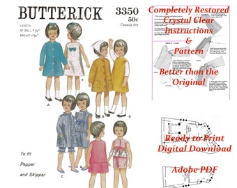 Butterick 3350 Skipper and Pepper 9 inch Teen Doll Sewing Pattern in HD PDF