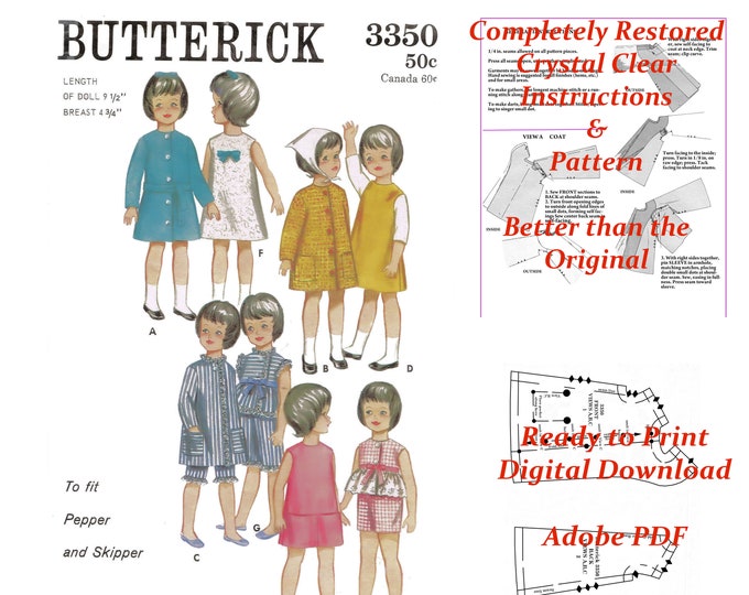 Skipper PDF Sewing Patterns Fits 9 inch Fashion Teen Dolls (Penny Bright, Pepper, Betsy McCall, Ginny, Muffie, Ginger Dolls) 3350