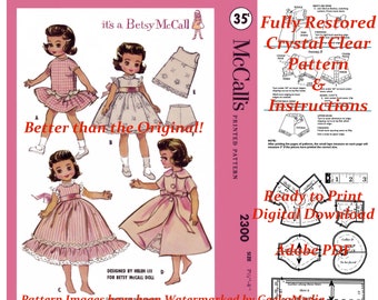 Betsy McCall 7 1/2 to 8 inch Doll Wardrobe Sewing Pattern in PDF