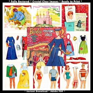 Barbie Costume Paper Dolls Print and Play Paper Doll Book  from 1960, Toy Dolls Playset in HD PDF