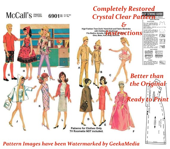 Barbie PDF Sewing Patterns Fits Fashion Size Teen Dolls 11 