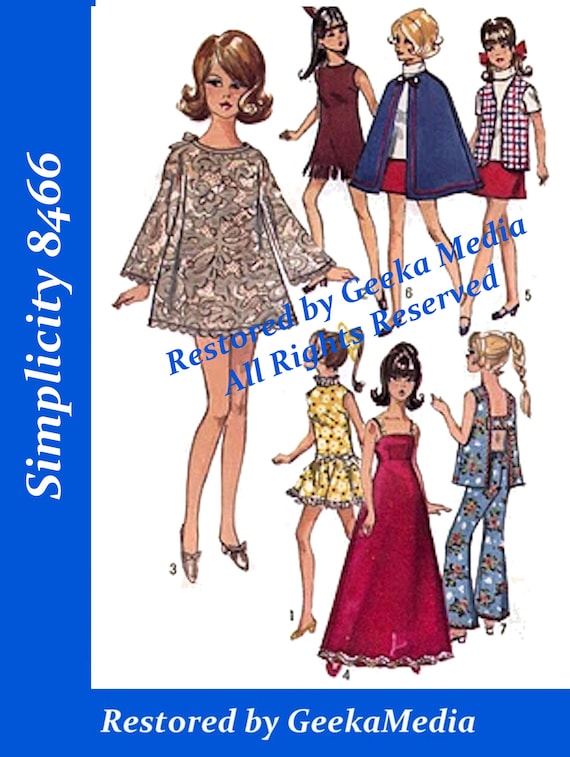 Barbie PDF Sewing Patterns Fits Fashion Size Teen Dolls 11 Inches Tall  tammy, Sindy, Francie, Babette, Wendy, Babs, Cher 8466 