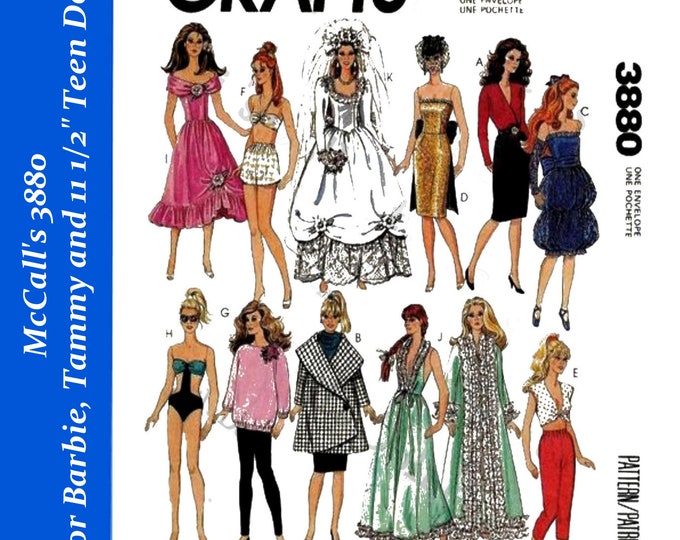 McCalls 3880 11 inch Fashion Teen Doll Sewing Patterns For (Barbie, Tammy, Sindy, Francie, Babette, Wendy, Babs, Cher) PDF