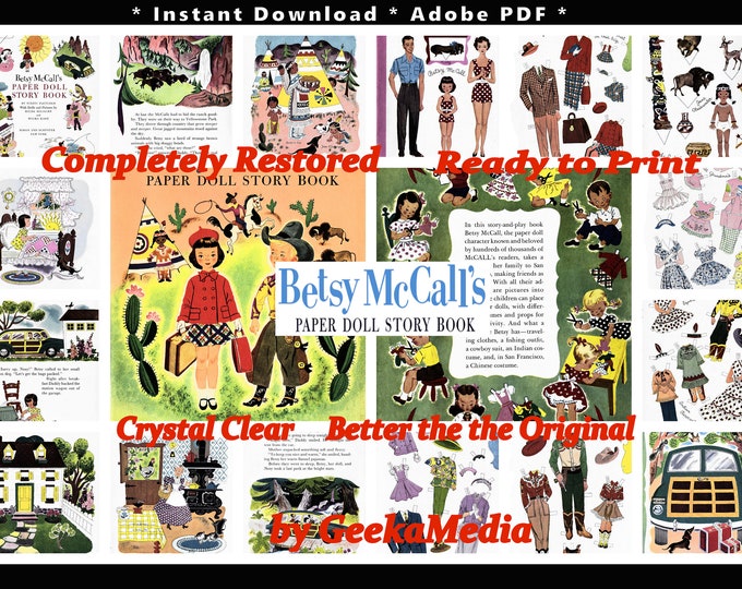 Betsy McCall Paper Doll Story Book Print and Play from 1954, Toy Dolls Playset in HD PDF
