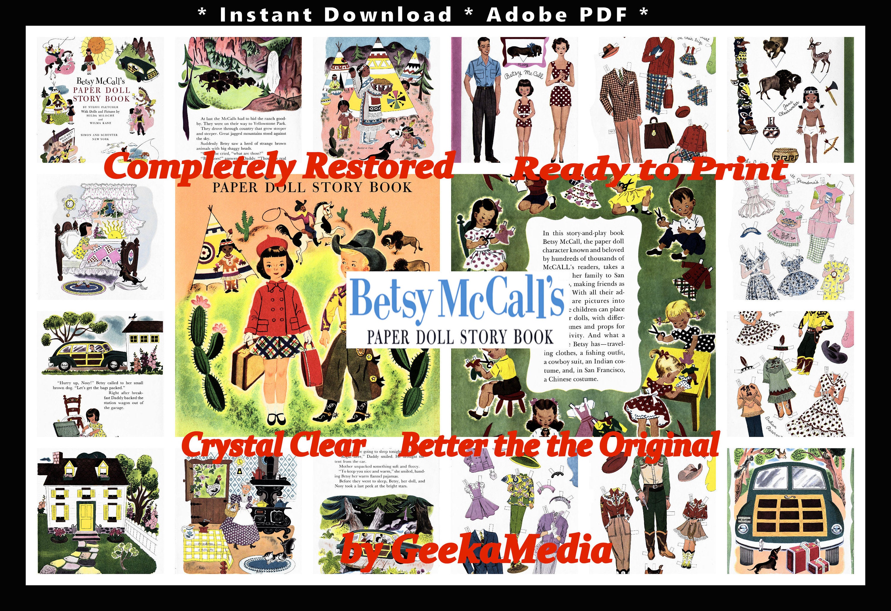 Betsy McCall Paper Doll Story Book Print and Play from 1954, Toy Dolls Playset in HD PDF