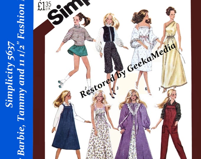 Simplicity 5637 11 inch Fashion Teen Doll Sewing Patterns For (Barbie, Tammy, Sindy, Francie, Babette, Wendy, Babs, Cher) PDF
