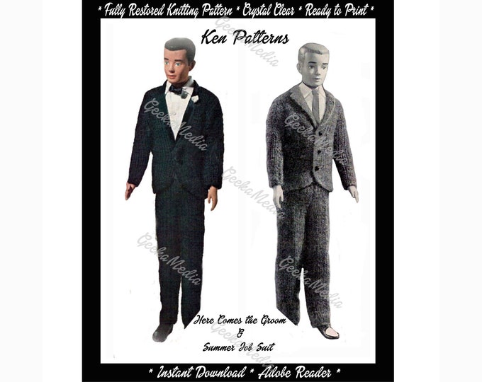 Ken PDF Here Comes the Groom Tux and Summer Job Suit Knitting Pattern Fits Fashion Teen Dolls 12 inches Tall