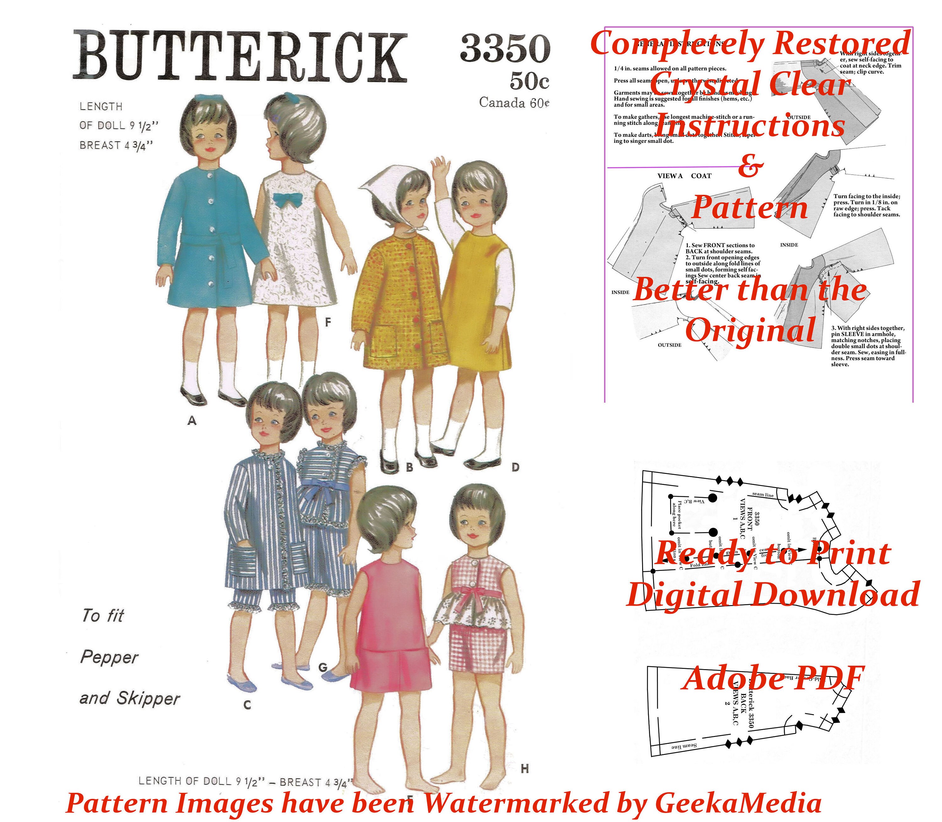 Skipper PDF Sewing Patterns Fits 9 inch Fashion Teen Dolls (Penny