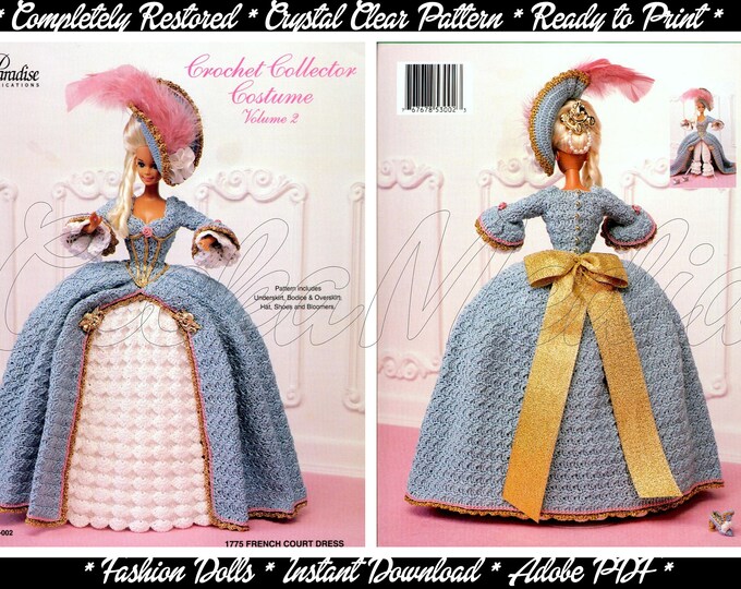 Barbie 11 inch Teen Doll French Court Dress Crochet Pattern in HD PDF