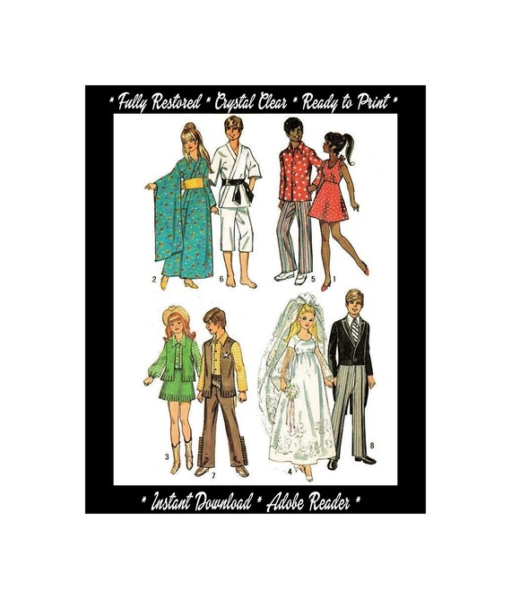 Barbie PDF Sewing Patterns Fits Fashion Size Teen Dolls 11 Inches