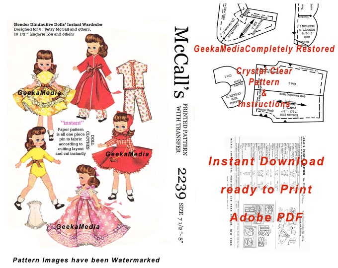 Sewing Pattern Betsy McCall, Ginny and Blythe 8 inch Dolls  in HD PDF