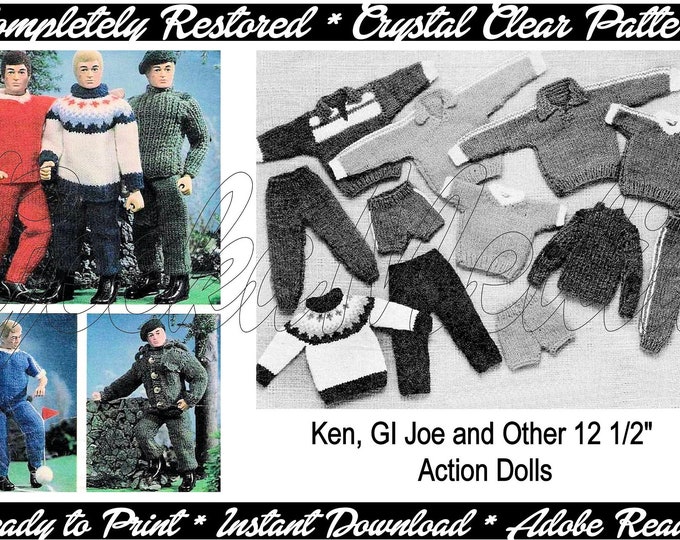Action Men Ken and other 12 inch Fashion Teen Doll Knitting Pattern Book in PDF