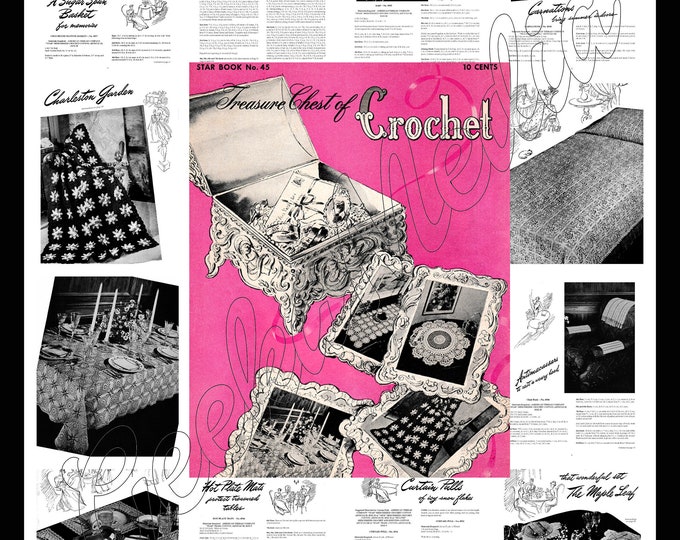 Star Book of Crochet No 45 PDF (curtain pulls, tablecloth, bedspread, tea set, basket, trivets, flower patterns & more) C45