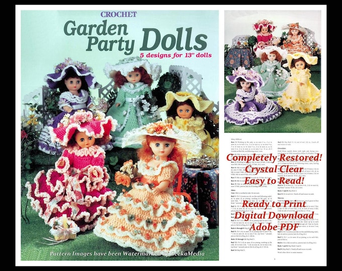 Garden Party Costume Crochet Pattern Book for 13 inch Dolls in HD PDF