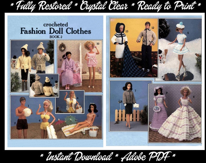 Barbie and Ken PDF Crochet Patterns Fits Fashion Size Teen Dolls 11 inches tall (Tammy, Sindy, Francie, Babette, Wendy, Babs, Cher)