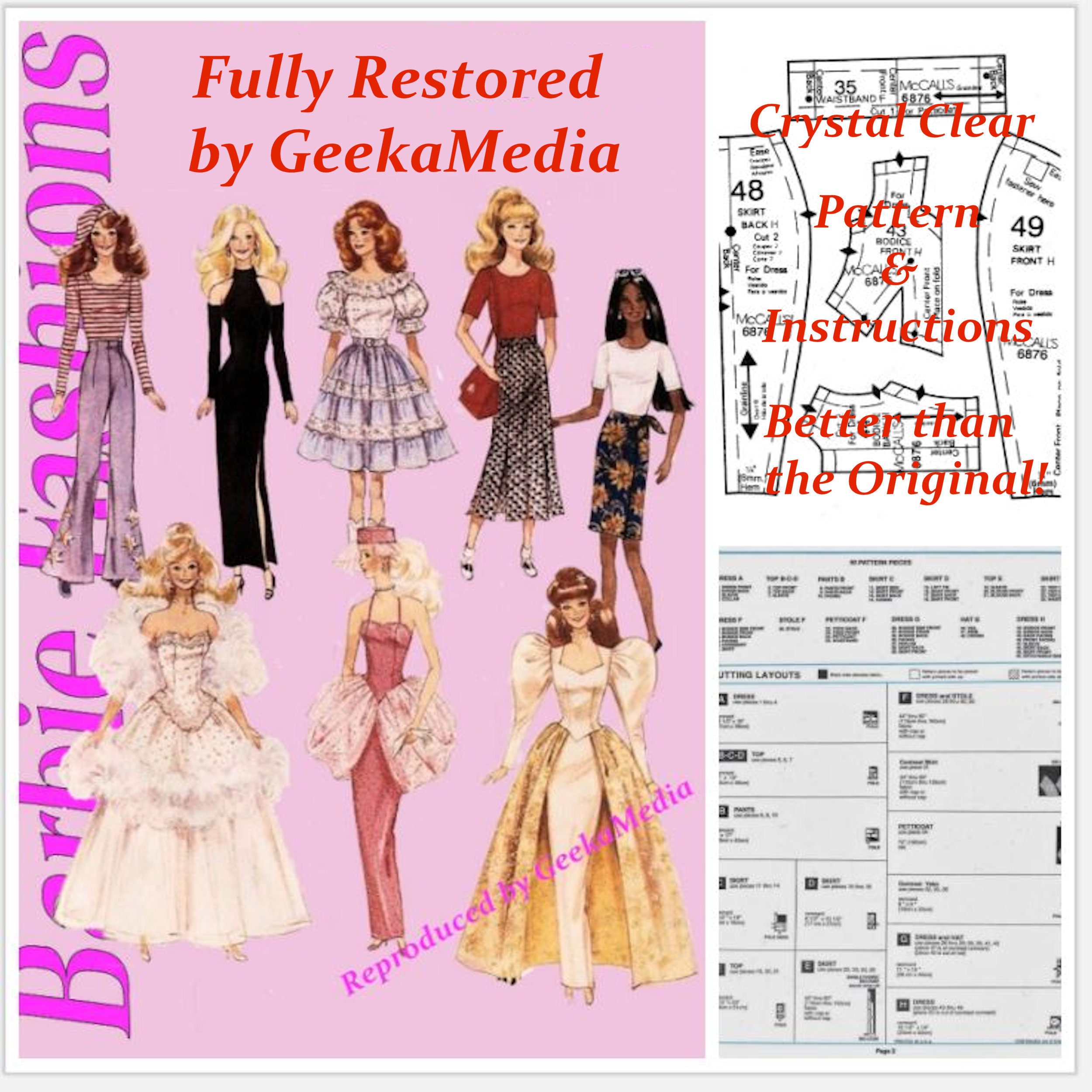 McCalls 6876 Barbie 11 inch Teen Doll Sewing Pattern in PDF