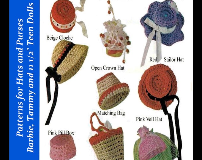 Barbie Hat Patterns Fits Fashion Teen Dolls 11 inches tall (Tammy, Sindy, , Babette, Wendy, Babs, Cher) Crochet Patterns PDF