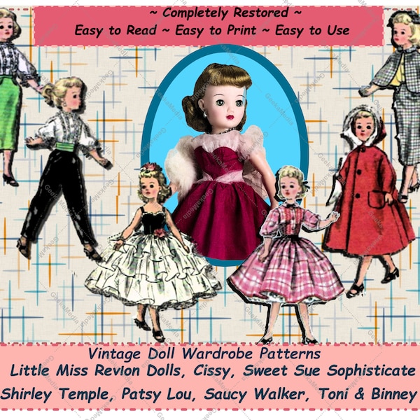 23 inch Simplicity 2293 Glamour Fashion Doll Sewing Patterns for (Cissy, Toni, Patsy, Shirley Temple, Miss Revlon, Sweet Sue, Walker) PDF