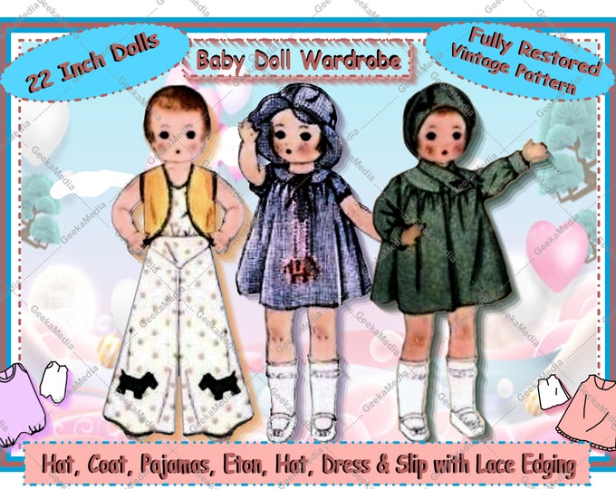 22 inch Doll Wardrobe Sewing Patterns (Saucy Walker, Effanbee, Shirley Temple, Madame Alexander, Toni Walker , Jersey, American Girl) PDF