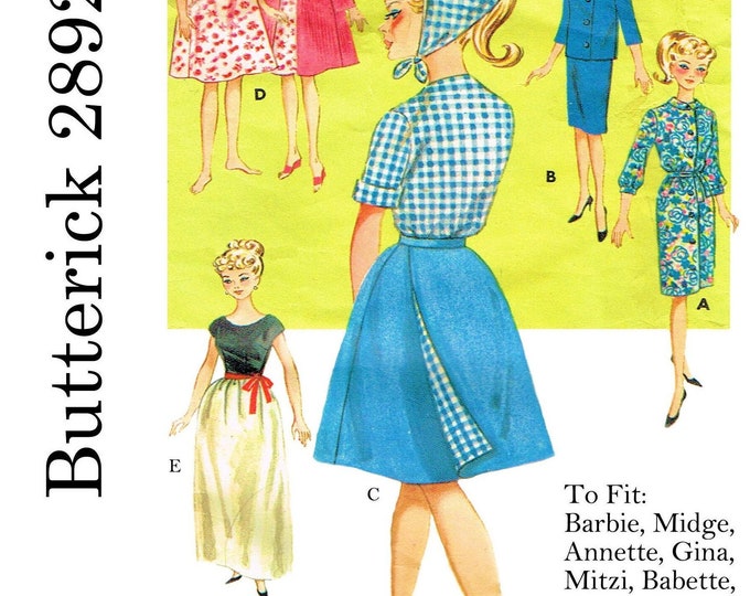 Butterick 2892 11 inch Fashion Teen Doll Sewing Patterns For (Barbie, Tammy, Sindy, Francie, Babette, Wendy, Babs, Cher) PDF