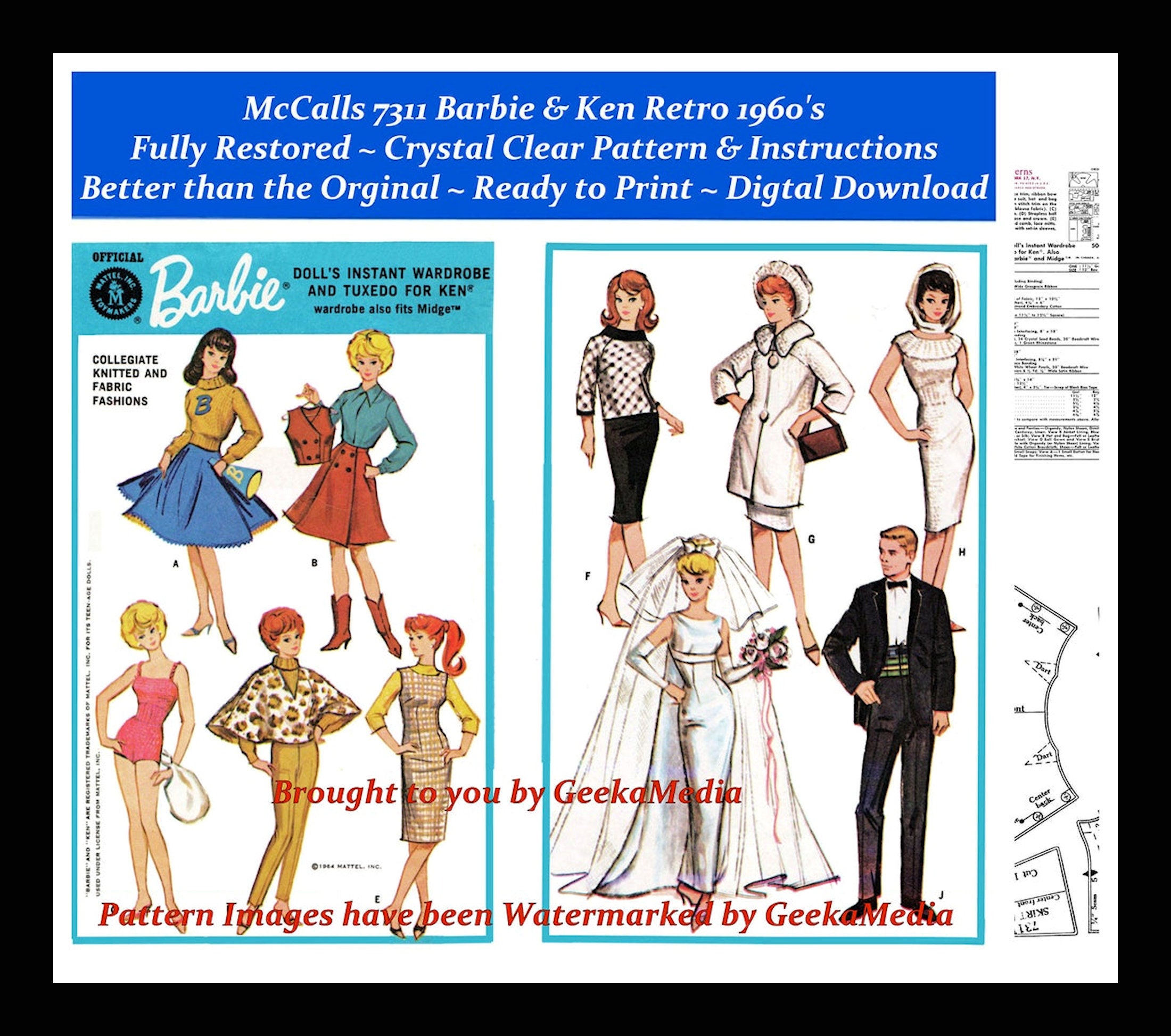 Craft Supplies & Tools Sewing Barbie Francie Tammy Doll sewing Pattern