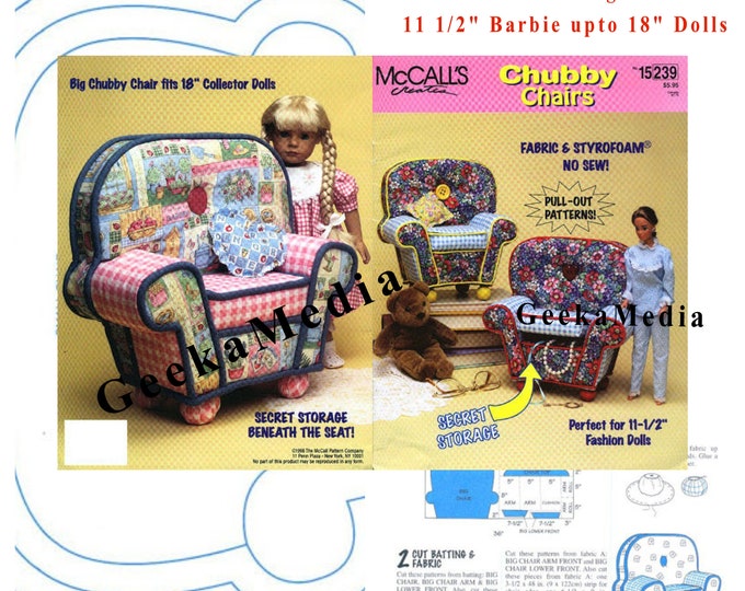 No Sew Doll Chair Pattern for 11 inch Barbie Dolls and 18 inch American Girl Dolls and Teddy Bears