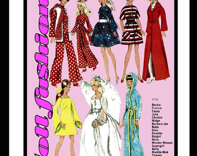 McCalls 2123 Barbie Sewing Patterns for 11 1/2 inch Fashion Teen Dolls (Tammy, Sindy, Francie, Babette, Wendy, Babs, Cher) PDF