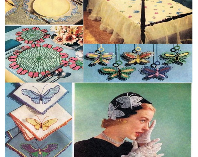 Butterflies Motifs Patterns for Bedspreads, Napkins, Tablecloths, Linens, Tea Sets, Clothing and Scarfs for Instant Download in PDF (A272)