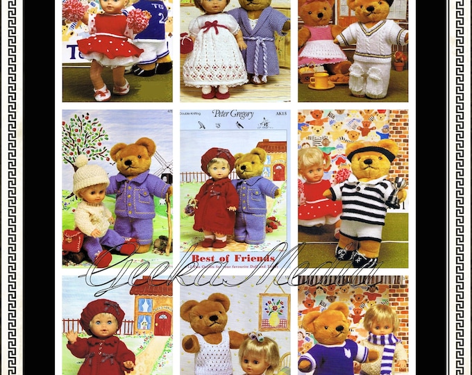 Best of Friends 15 Teddy Bear and Baby Doll Knitting Pattern Book in PDF K15