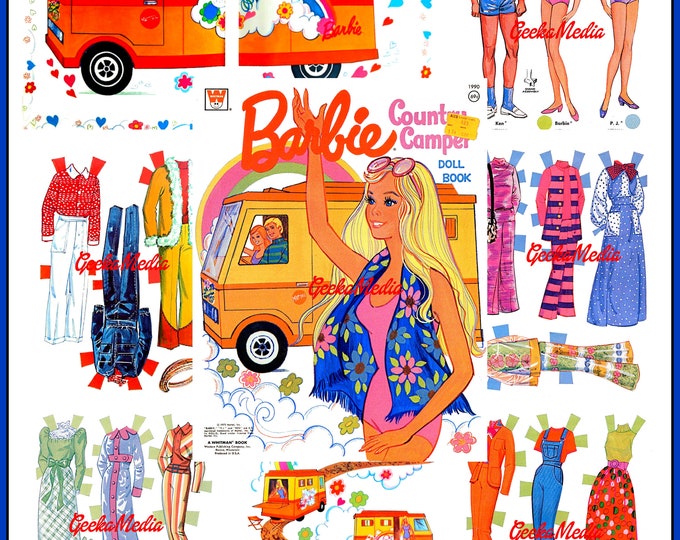 Barbie and Ken Print and Play Paper Doll Book  from 1973, Toy Dolls Playset and Papercraft in HD PDF (Country Camper)