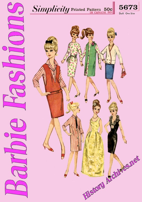 Sewing 1960's Barbie Doll Teen Doll Sewing Pattern Simplicity 5673 in ...