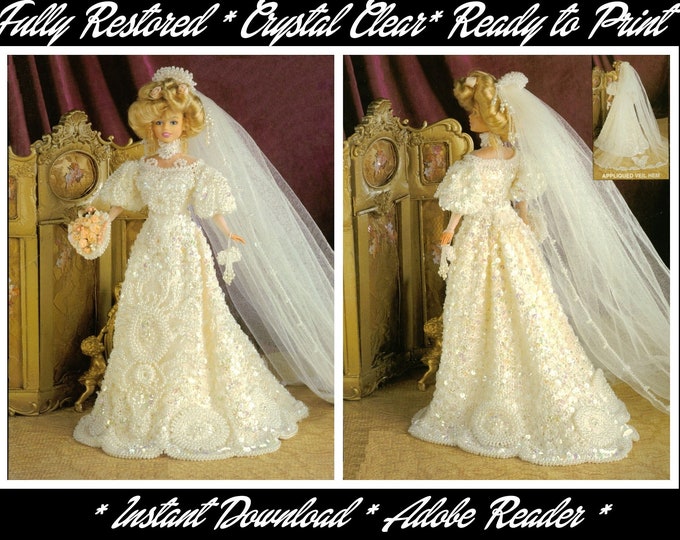 Barbie PDF Jeweled Bridal Gown Crochet Pattern Fits Fashion Size Teen Dolls 11 inches tall (Tammy, Sindy, Francie) 63