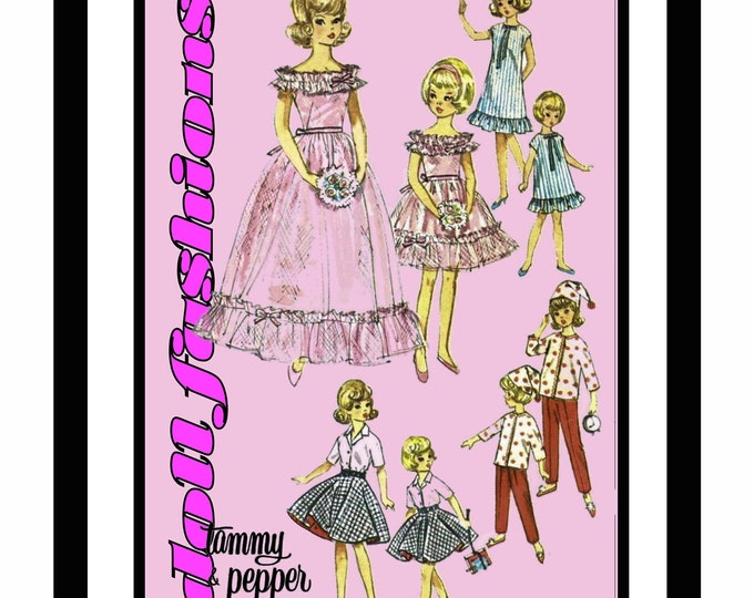 Simplicity 5771 12 inch Fashion Teen Doll Sewing Patterns For (Tammy, Barbie, Sindy, Francie, Babette, Wendy, Babs, Cher) PDF