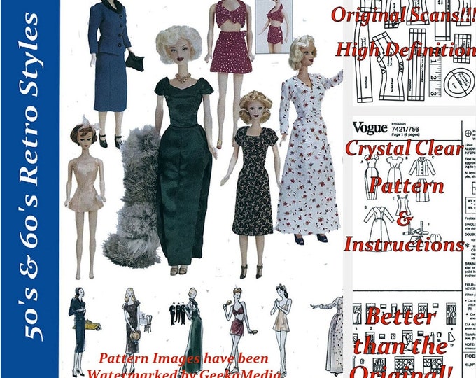 Barbie PDF Sewing Patterns Fits Fashion Size Teen Dolls 11 inches tall (Tammy, Sindy, Francie, Babette, Wendy, Babs, Cher) 756