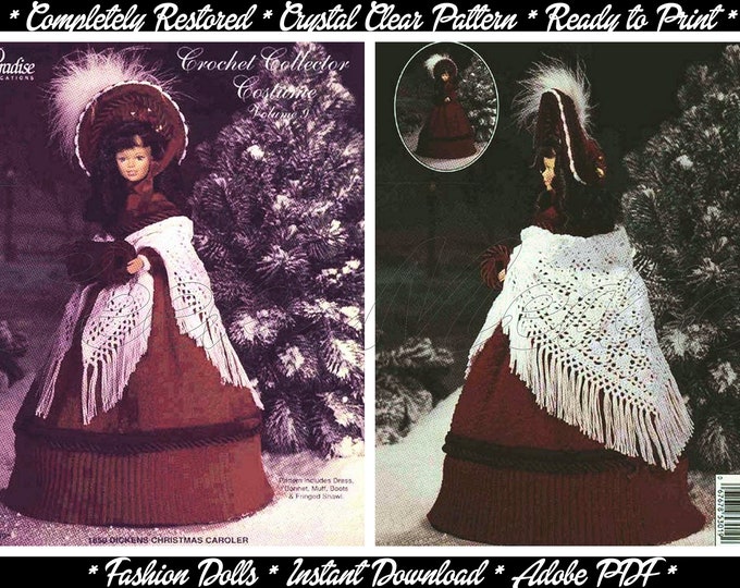 Barbie 11 inch Teen Doll Christmas Caroling Dress Crochet Pattern in HD PDF