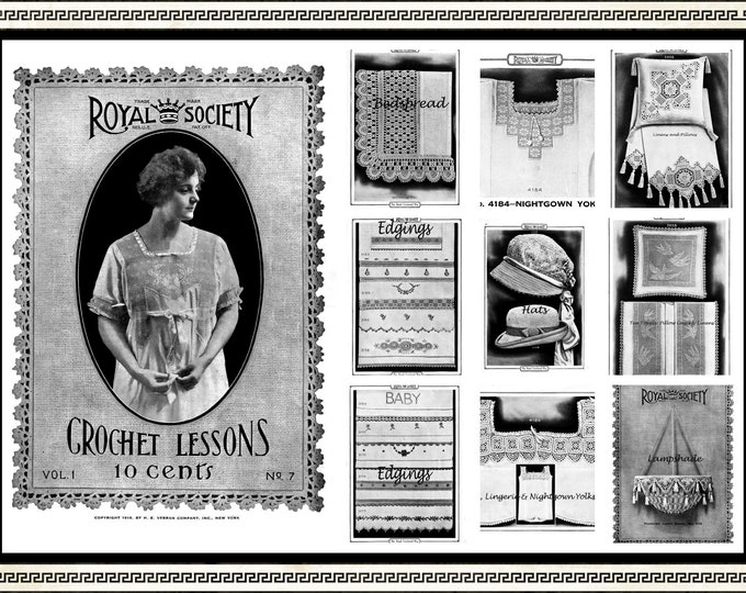 Royal Crochet Pattern Book for Hats, Scarfs, Tea Towels Linen & Pillow Edgings, Gifts for Babies and more in HD PDF C1779