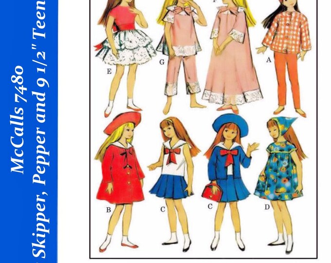 McCalls 7480 9 inch Fashion Teen Doll Sewing Patterns for (Skipper, Penny Bright, Pepper, Betsy McCall, Ginny, Muffie, Ginger Dolls) PDF